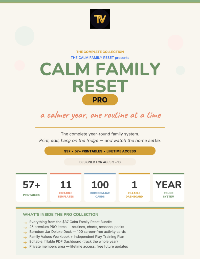 Calm Family Reset PRO — the complete year-round family system. 57+ printables, lifetime access.